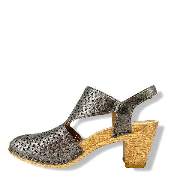 Dansko Teagan Silver Gunmetal Open Peeptop Heels Sandals Size 41 10.5 11 Block - Picture 4 of 10